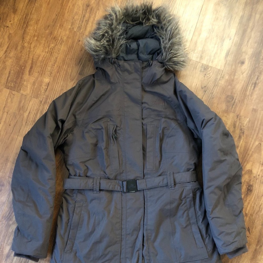 North Face Dark Brown Belted Parka